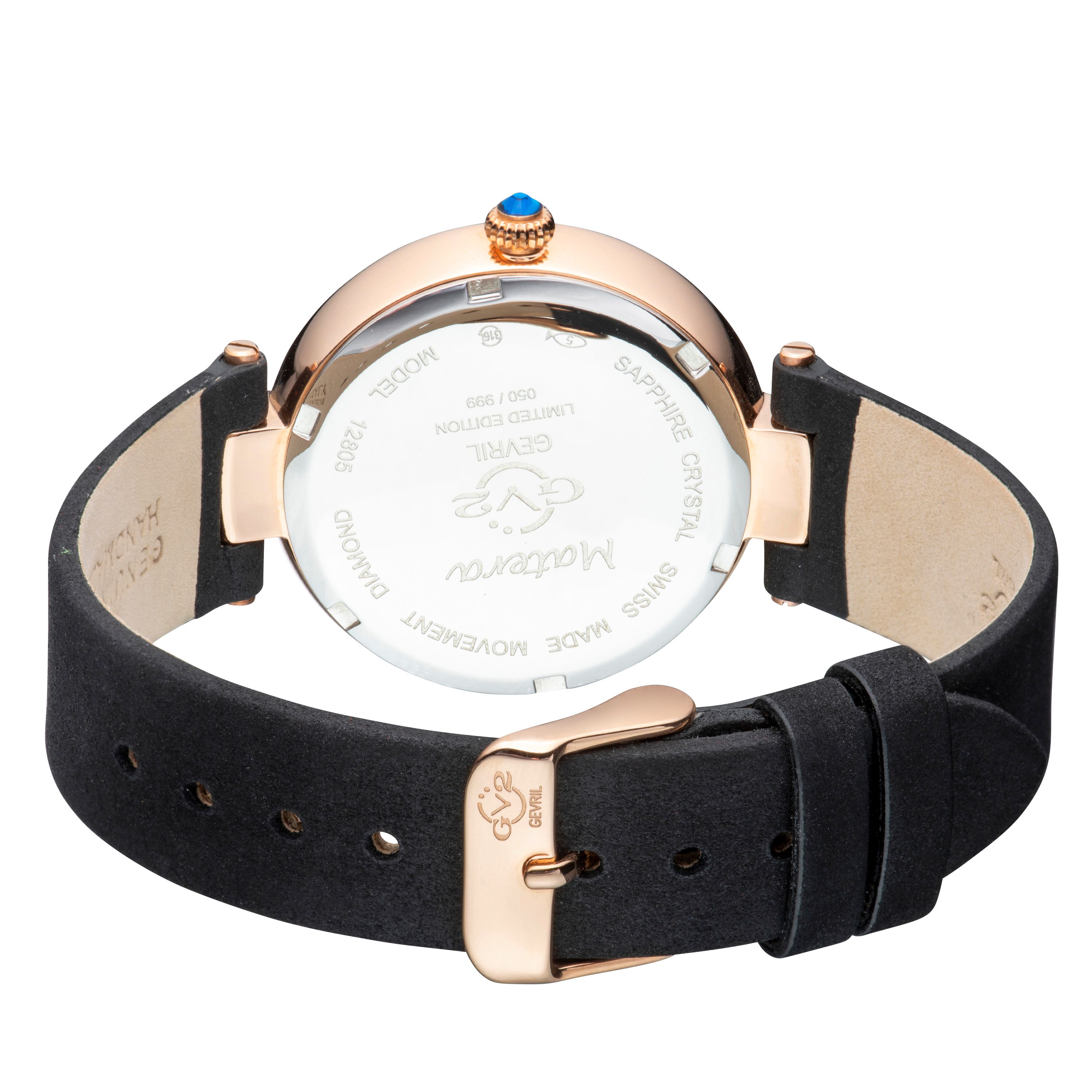GV2 Matera Dial Black Suede 12805 Diamond Swiss Quartz Watch
