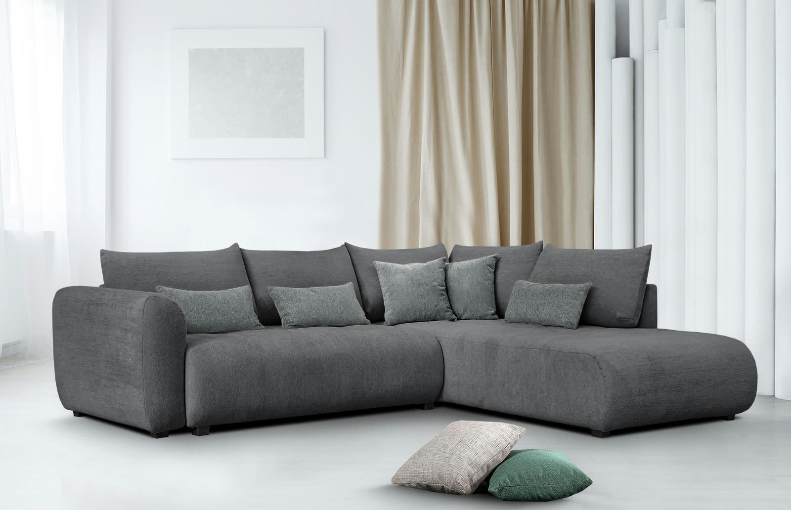 SORENO - Canapé d'angle droit 5 places noir avec le couchage