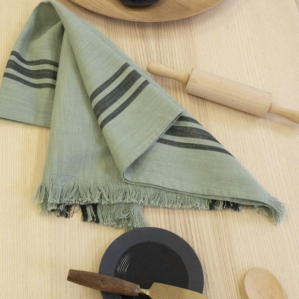 NOVA VERDE - Torchon  métis lin & coton vert 50x70