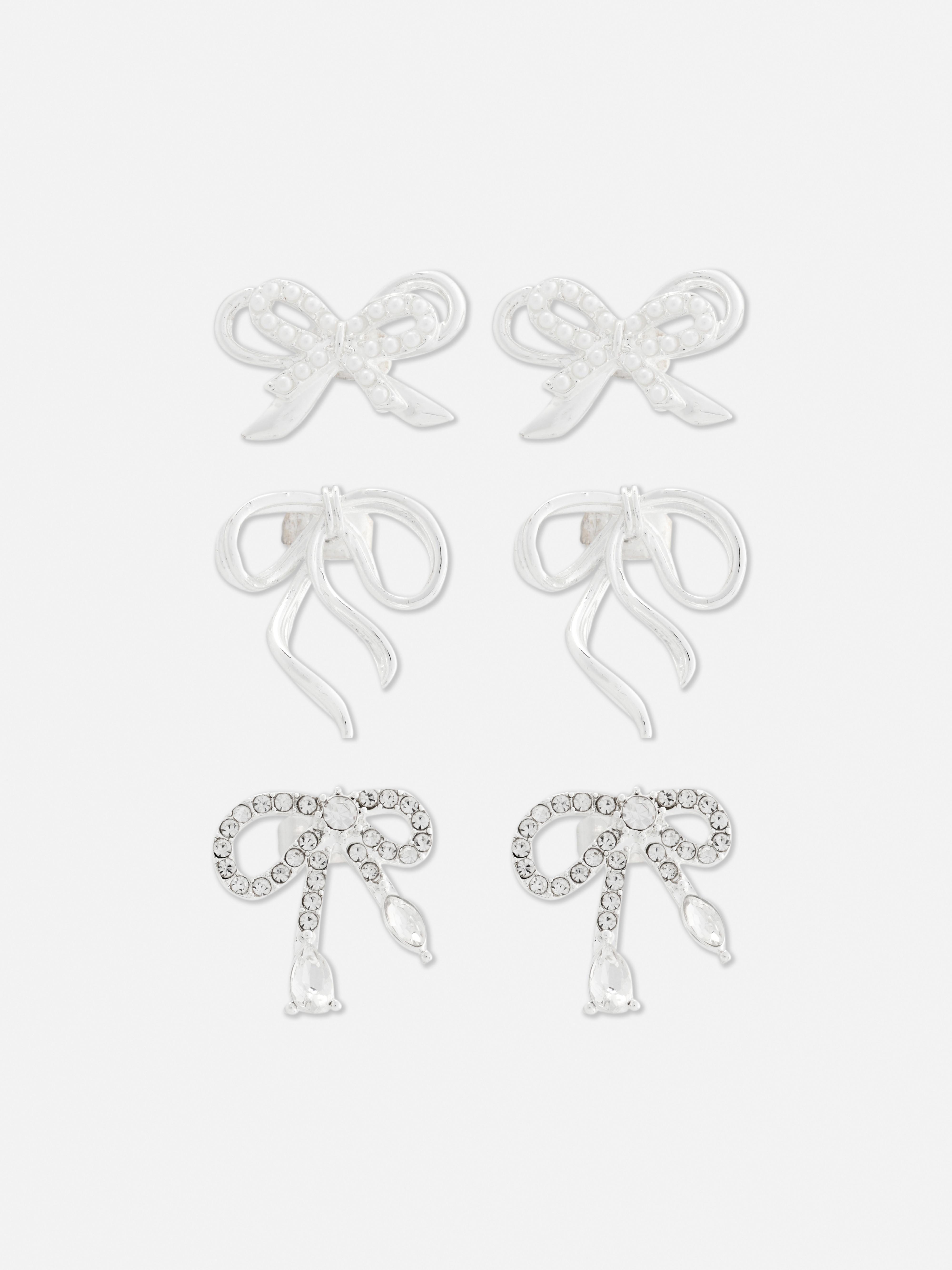 3-Pack Bow Stud Earrings