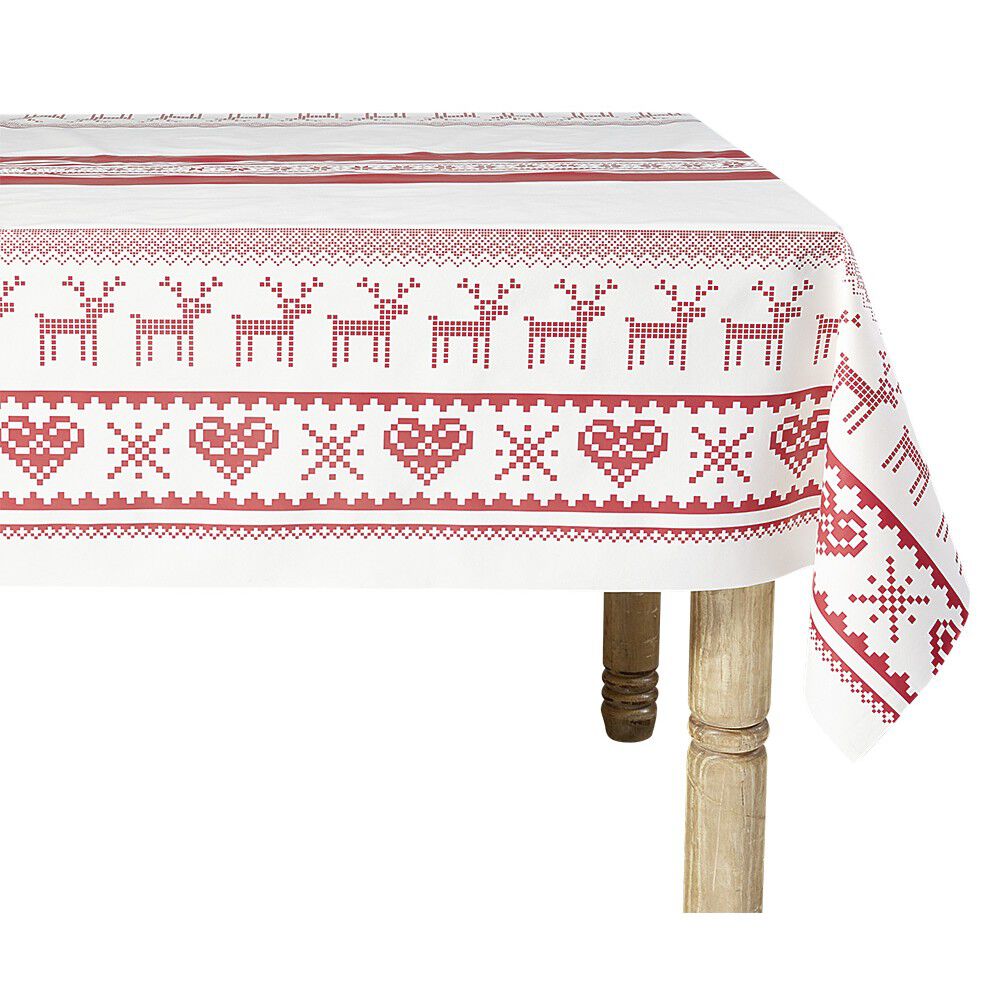 Toile cirée au mètre décor Renne rouge blanc
