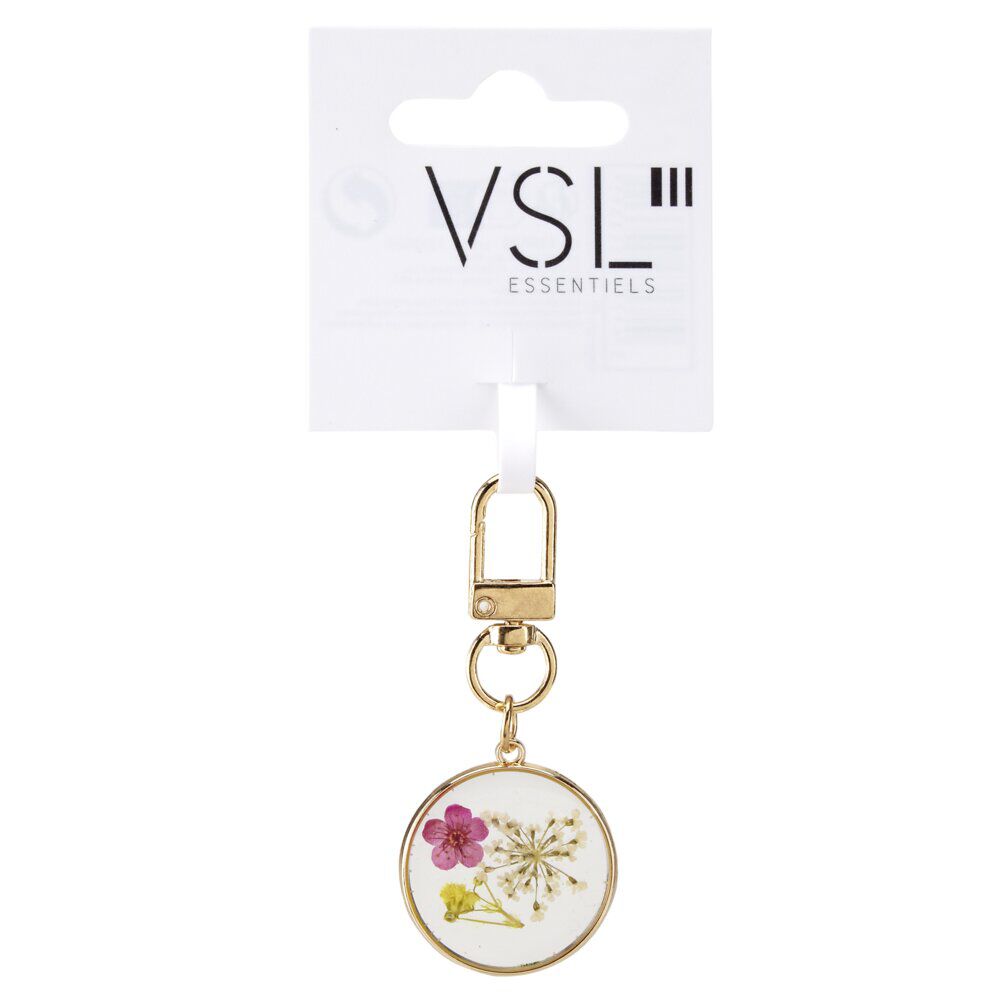 Porte-clé en métal et résine fleurs séchées L6,5cm (3 modèles)