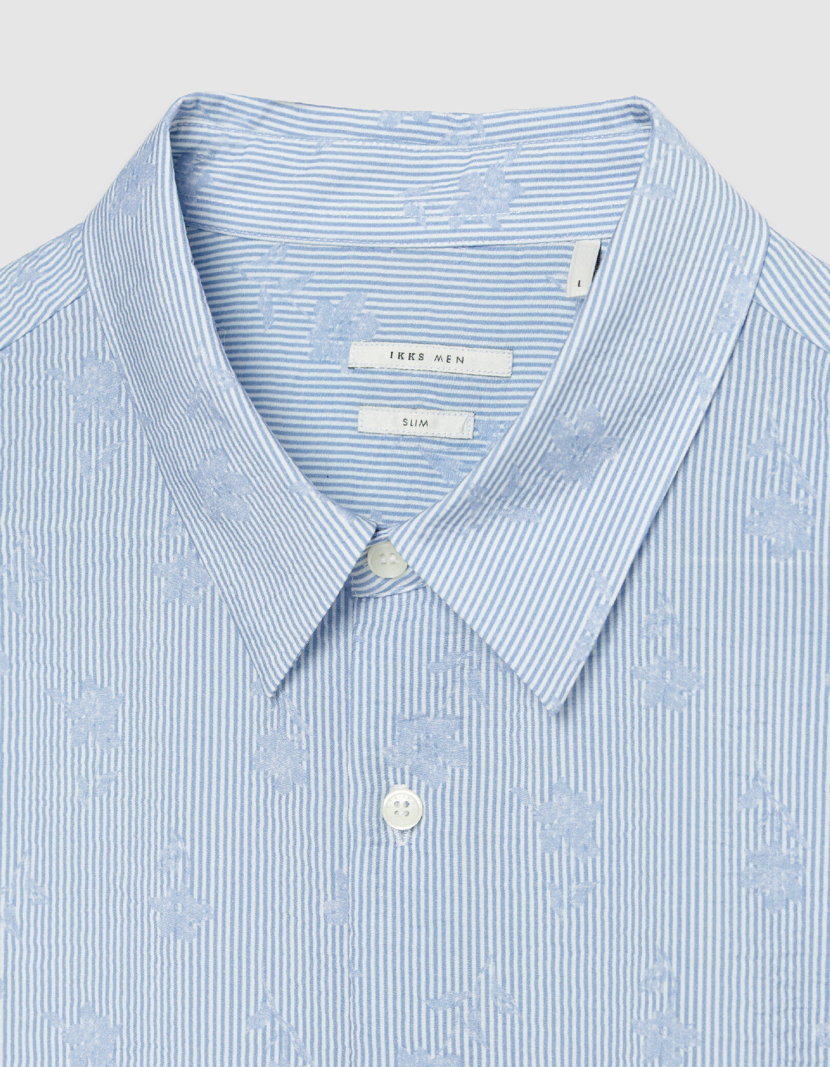Chemise slim bleue imprimé fleurs sur rayures Homme