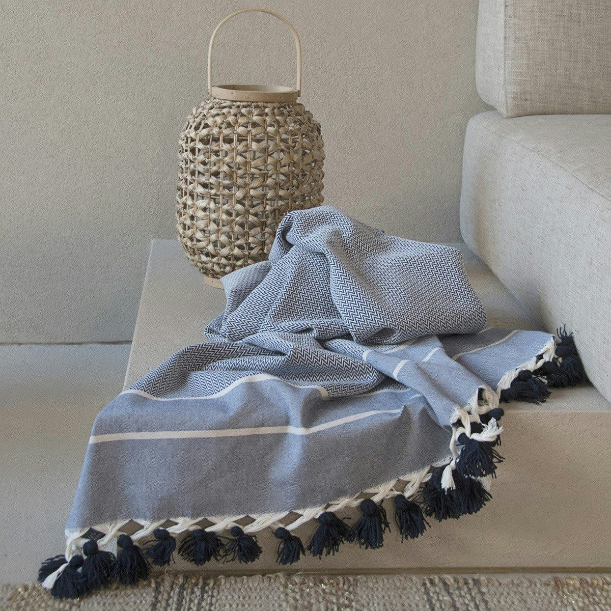 STOCKHOLM - Plaid coton  130x170 bleu pétrole
