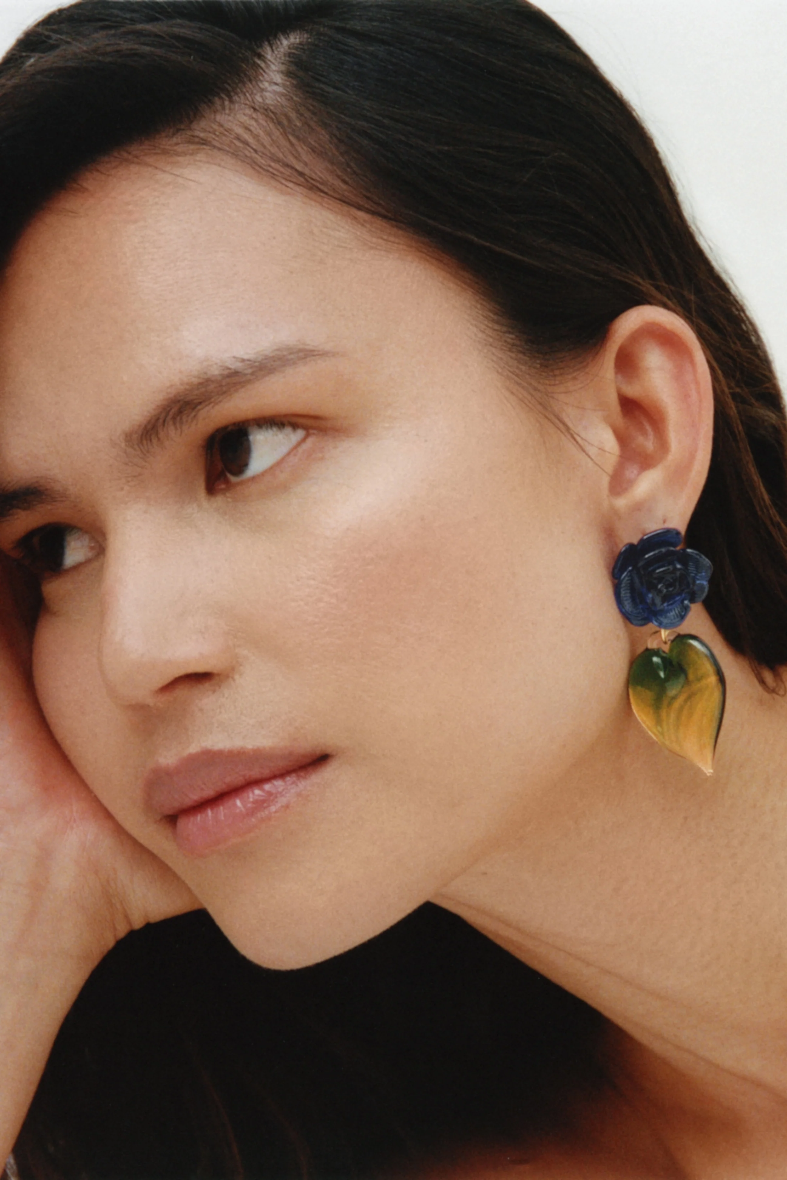 Rose Heart Earrings | Cobalt/Greenery