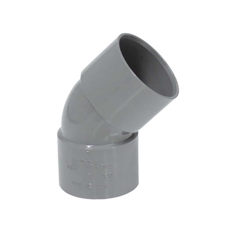 Coude en PVC pour sanitaire gris F/F 45° Ø 40 mm