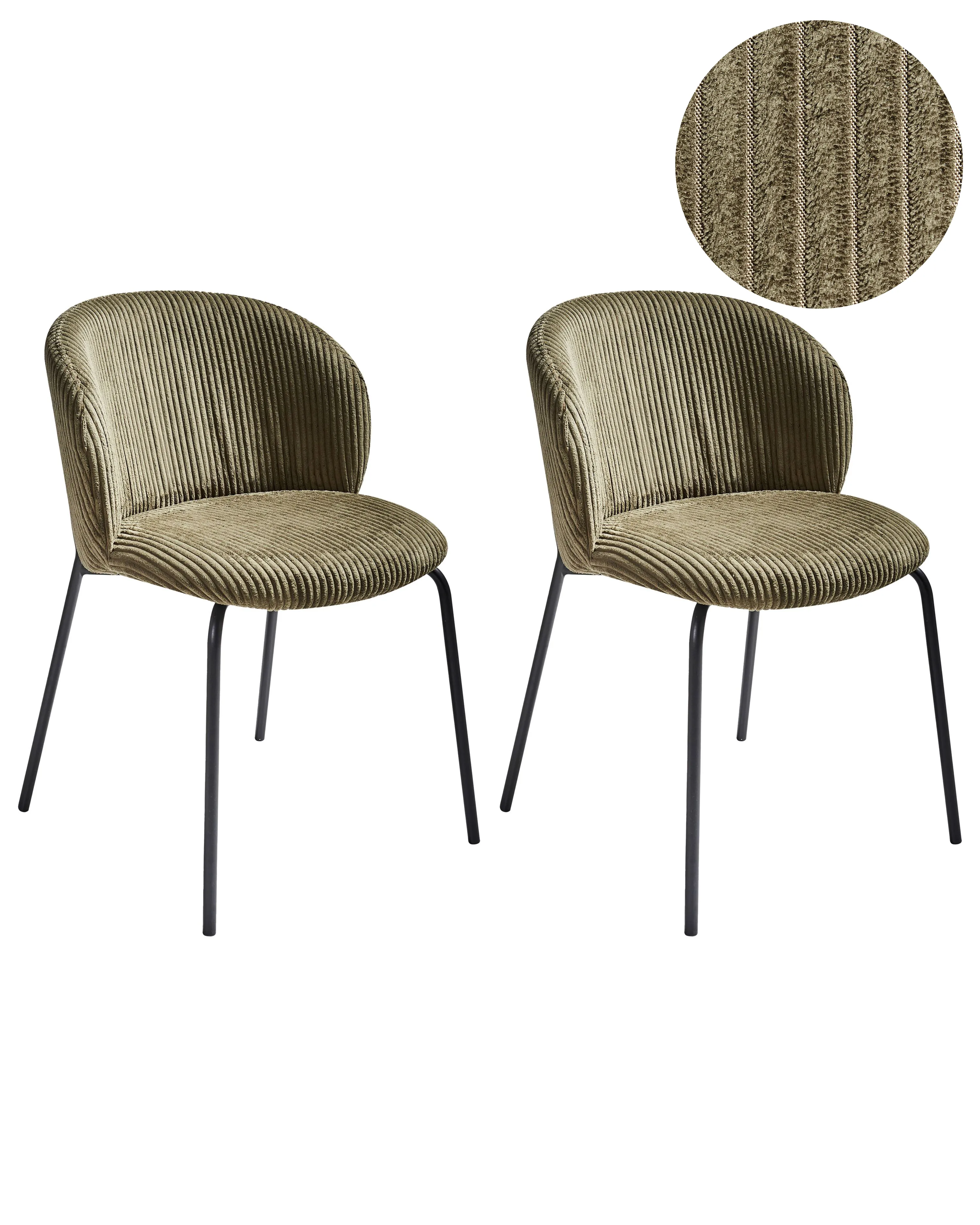 Set of 2 Dining Chairs MILES Corduroy Olive Green