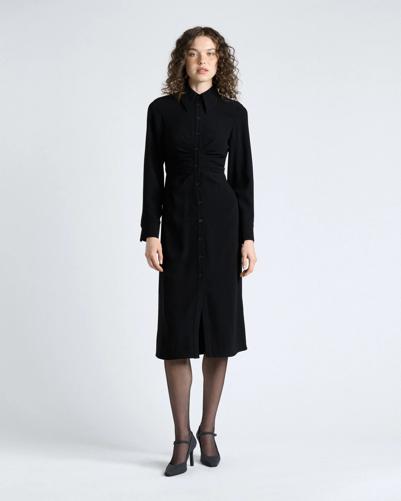 Crepe Ruched Shirt Dress