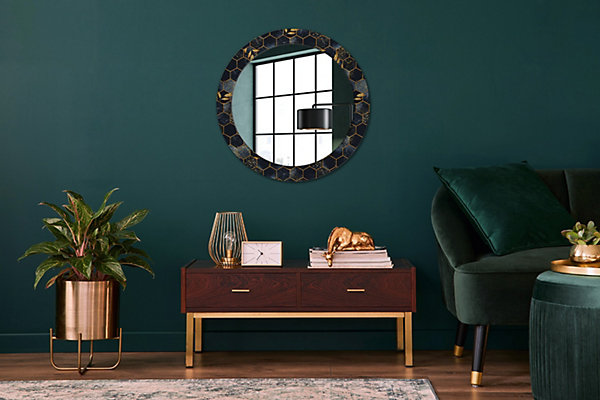 Miroir Cercle Ovale Motif Décoratif Wallfluent fi70 cm Marbre Hexagonal Salle de Bain Scandinave
