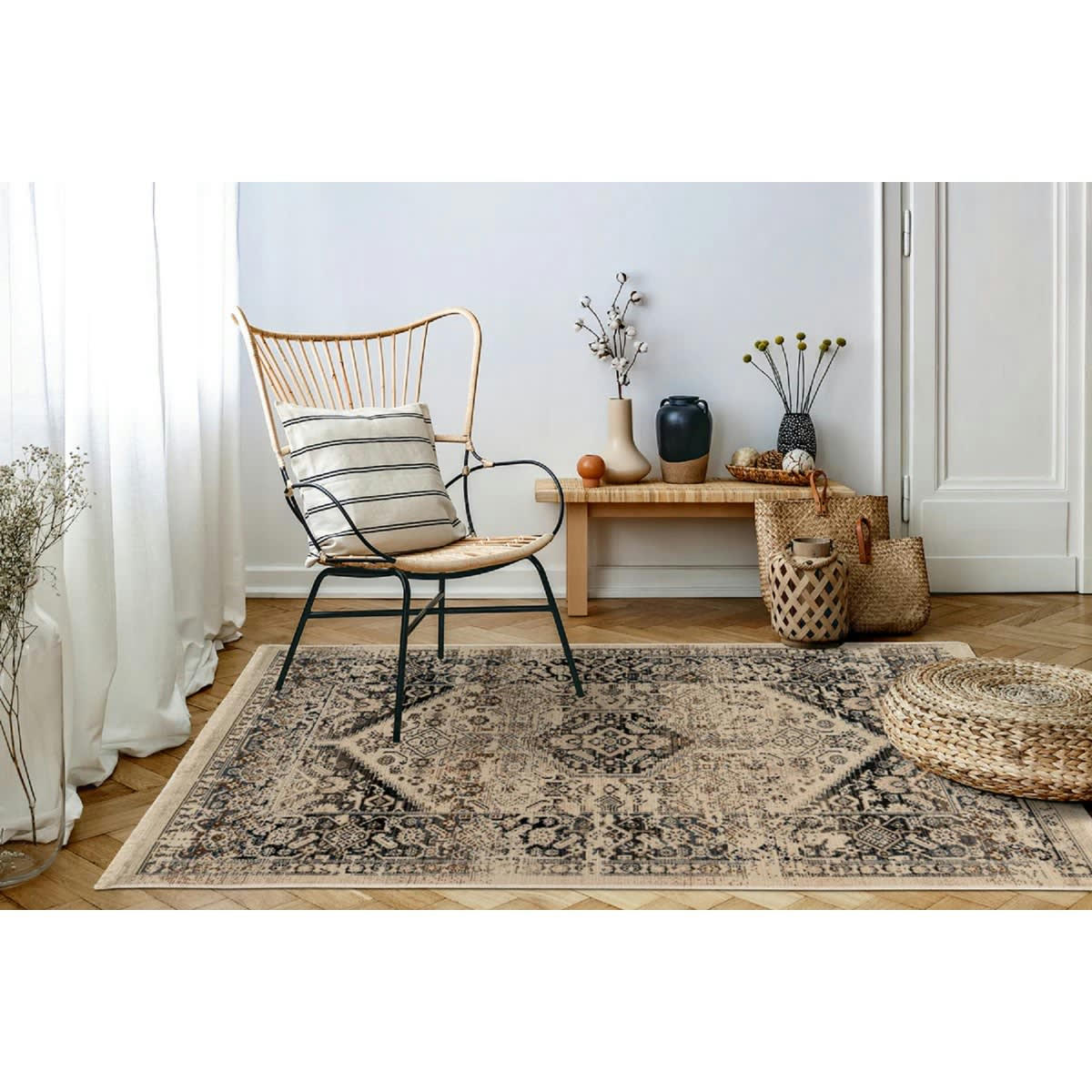 SHAUR - Tapis de salon en polypropylène beige 80x160 cm