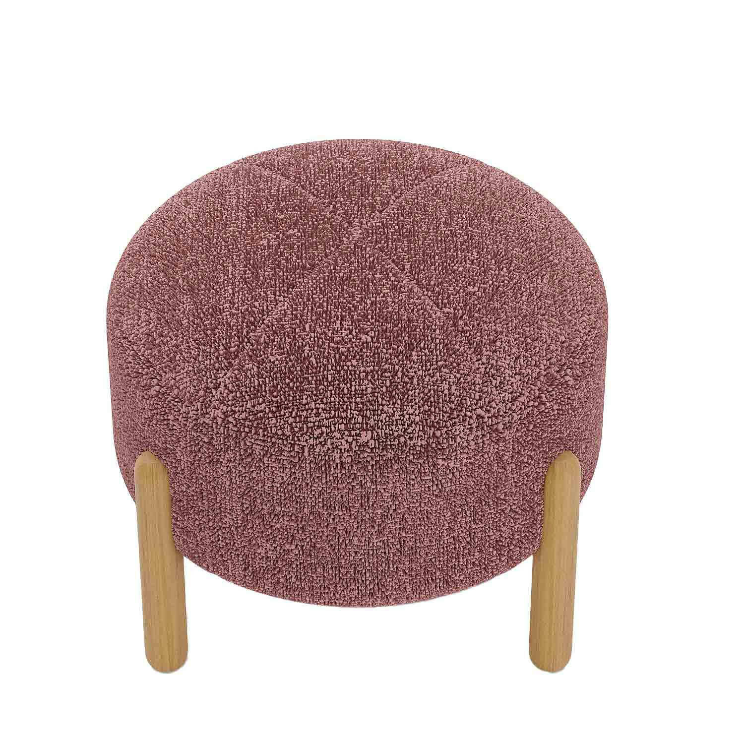CAMELIA - Pouf laine bouclée rose & bois