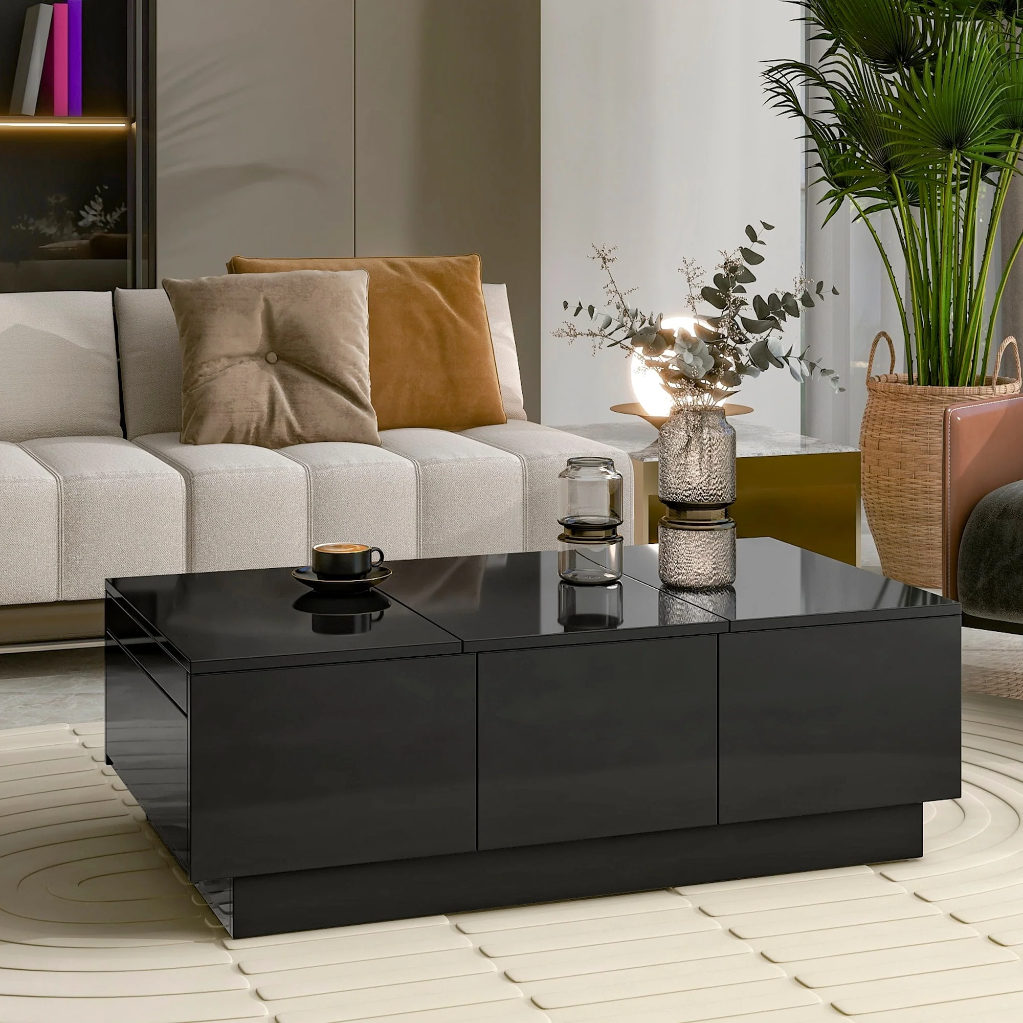 Multifunctional Extendable Coffee Table Sofa Table Cocktail Table with 2 Hidden Storage Compartment