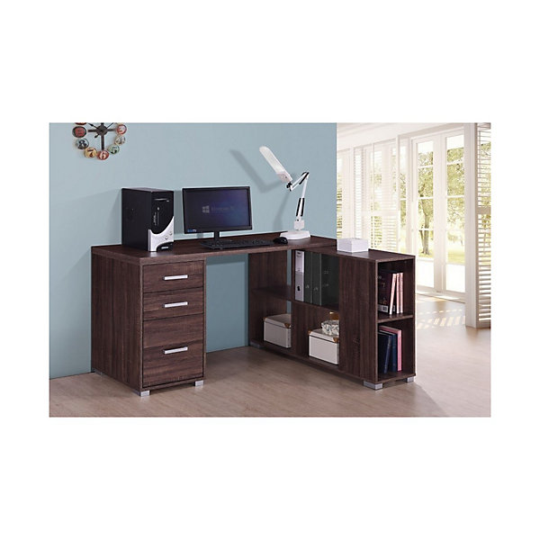 Bureau dangle contemporain IZMIRColoris noyer et gris9 espaces de rangement