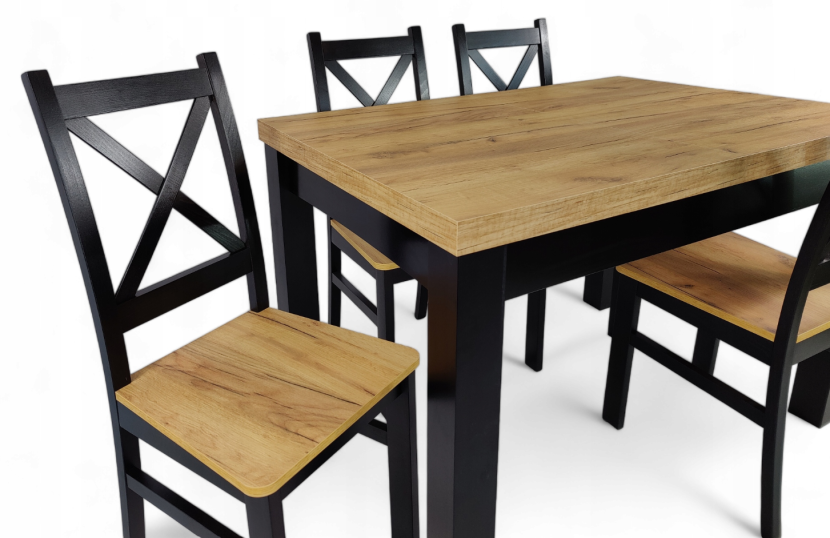 Stół rozkładany 80x120/160 Craft 4 Krzesła czarne