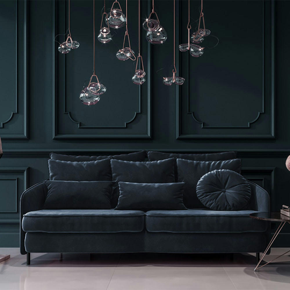 TREMEZZO - Canapé 3 places velours droit bleu