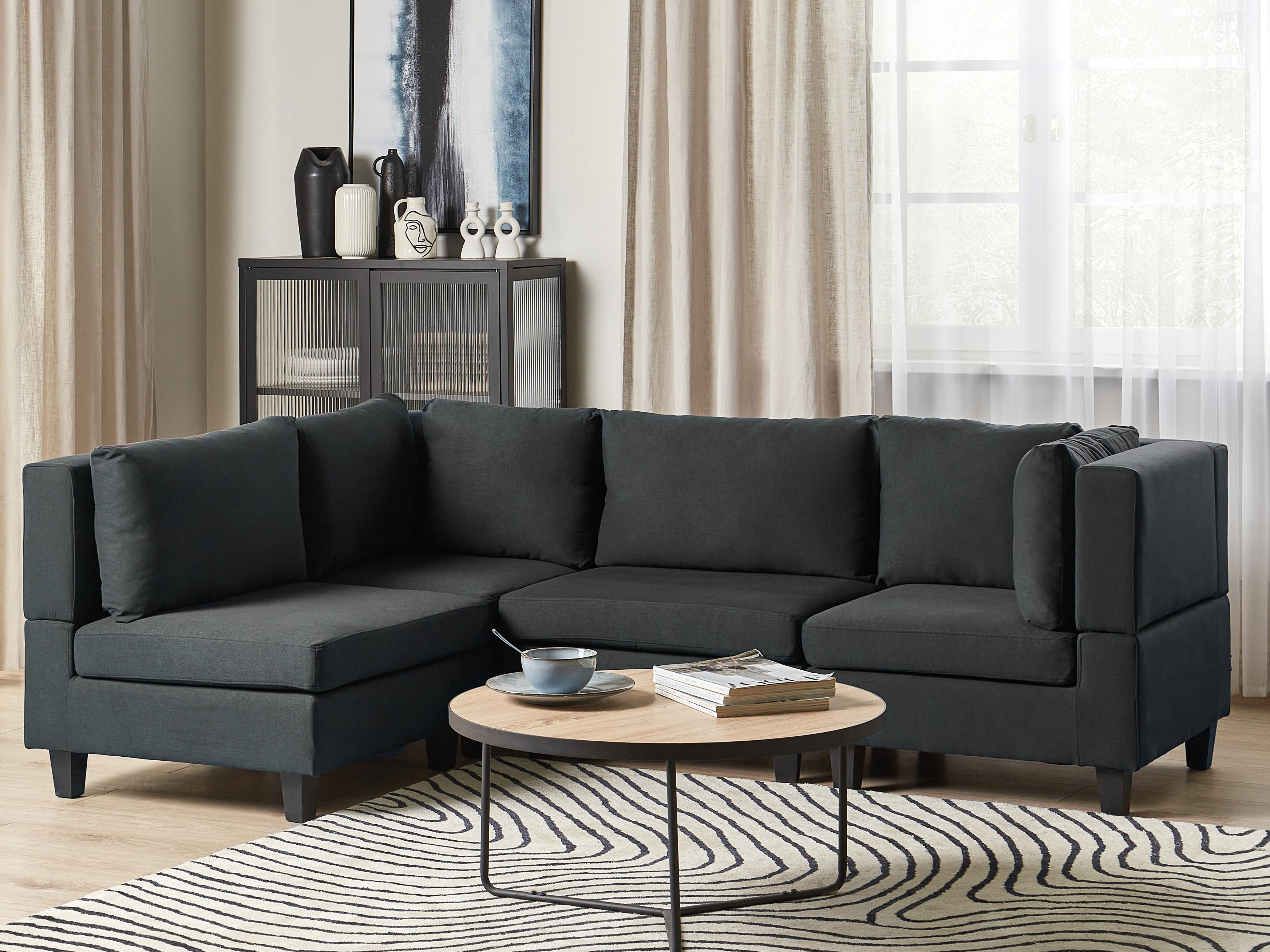 Modular Corner Sofa 4 Seater UNSTAD Fabric Black Right Hand