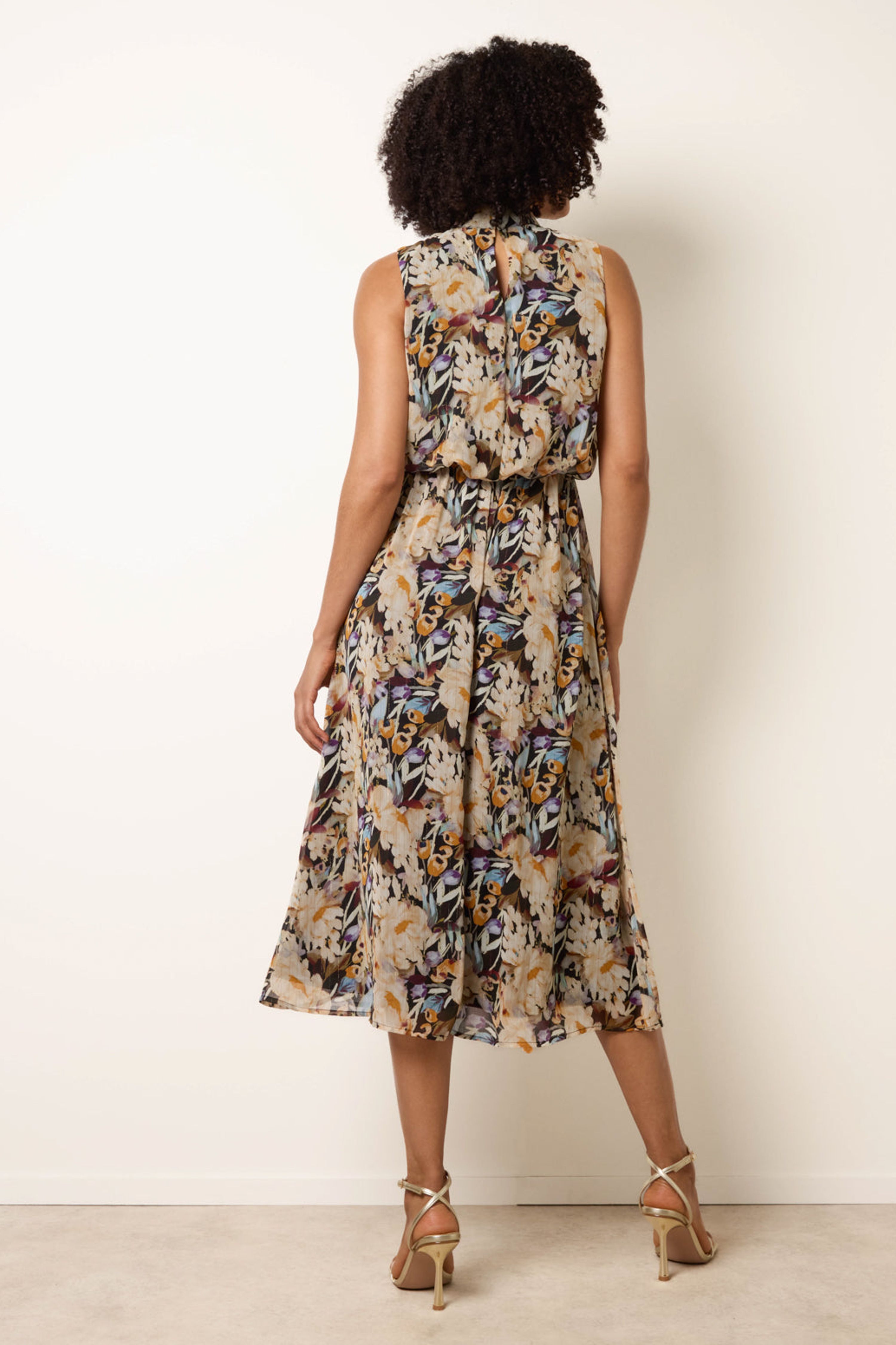 Blue Vanilla Black Watercolour Printed Sleeveless Midi Dress