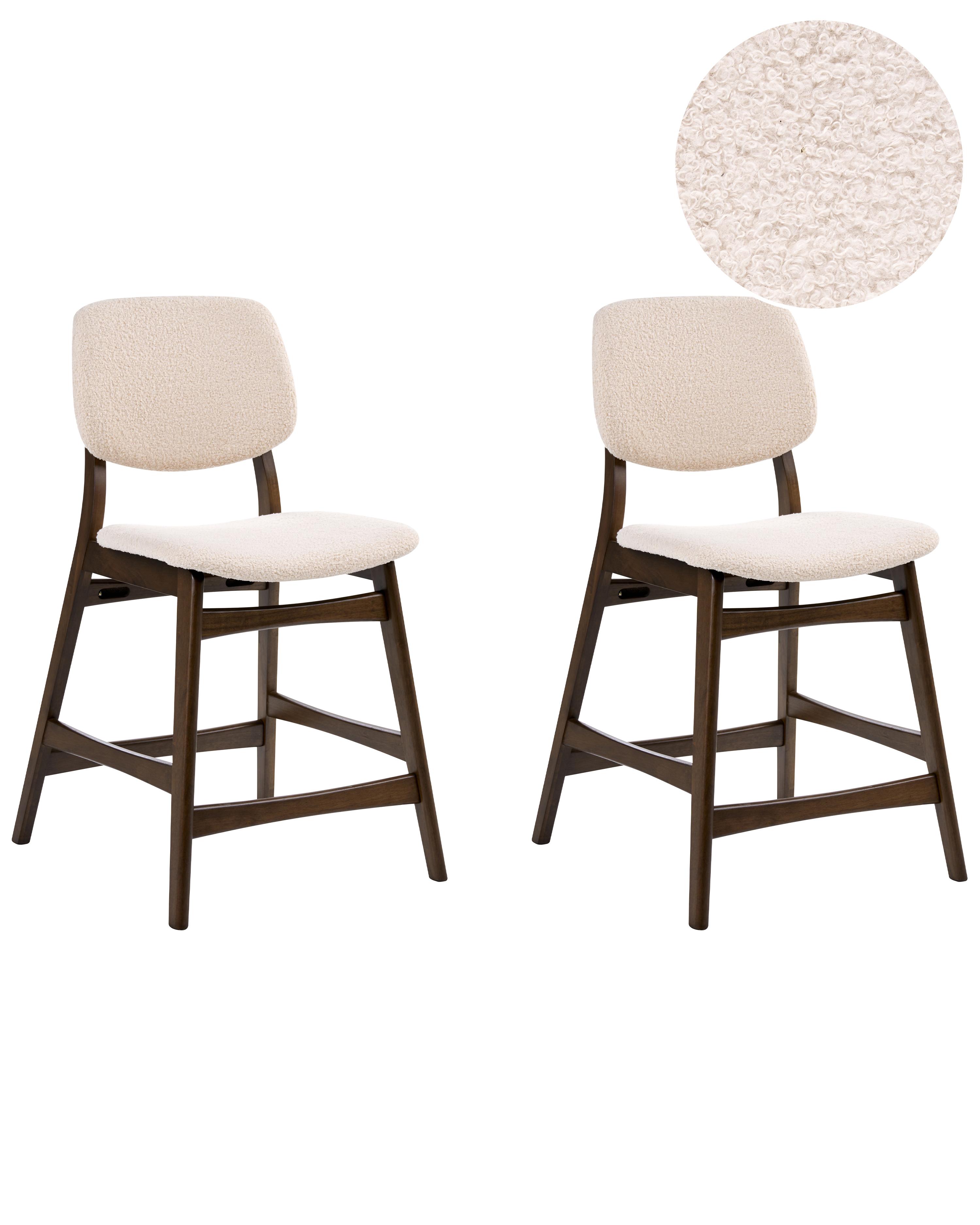Set of 2 Dining Chairs ELAINE Boucle Dark Brown/ Beige