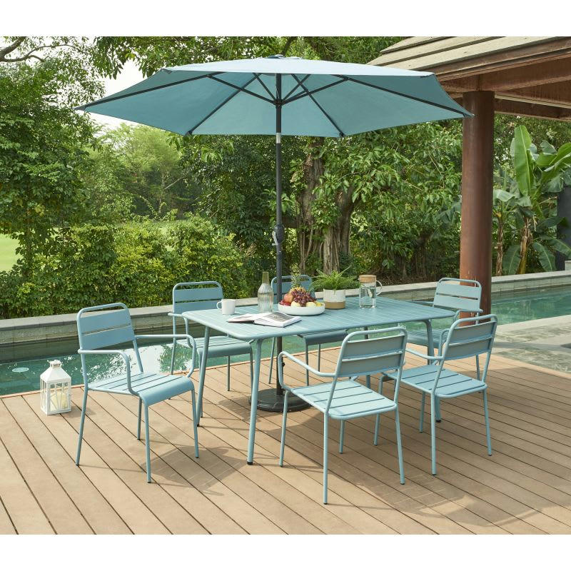 - Parasol droit en aluminium et acier - toile bleu givré