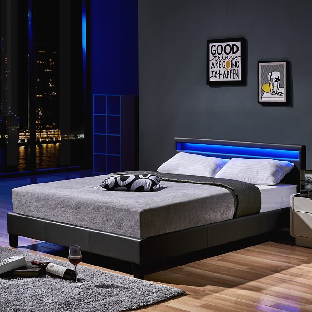 Home Deluxe LED bed ASTRO donkergrijs 140 x 200 cm
