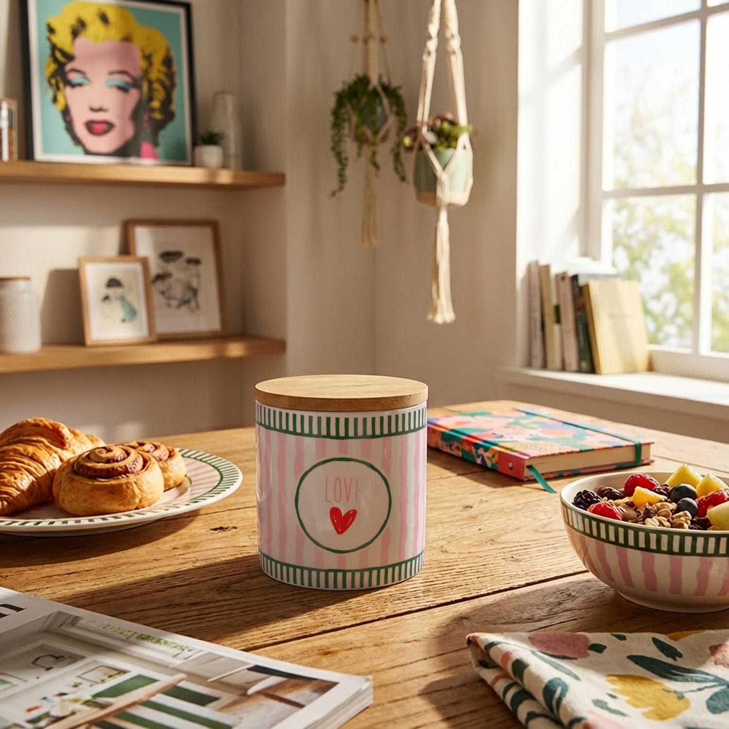 Barattolo ceramica e bambù Love Color Bloom