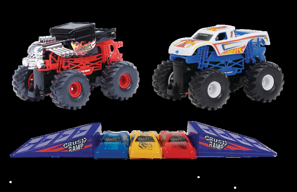 New Bright 1:24 Scale Monster Truck Remote Controlled Twin Pack Toy Playset w/Ramps, Assorted, Ages 4+
