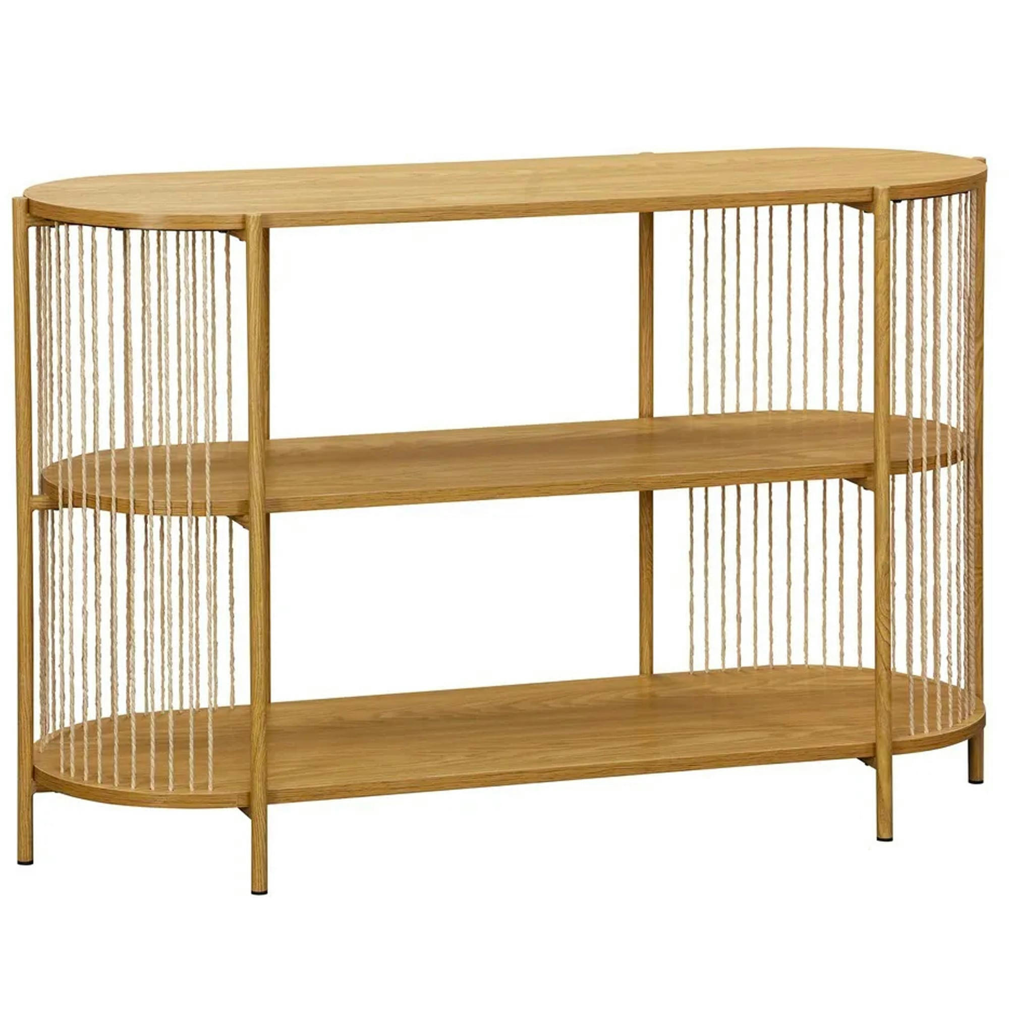 - Console d'entrée en bois, métal et corde 3 plateaux 142x42x80cm