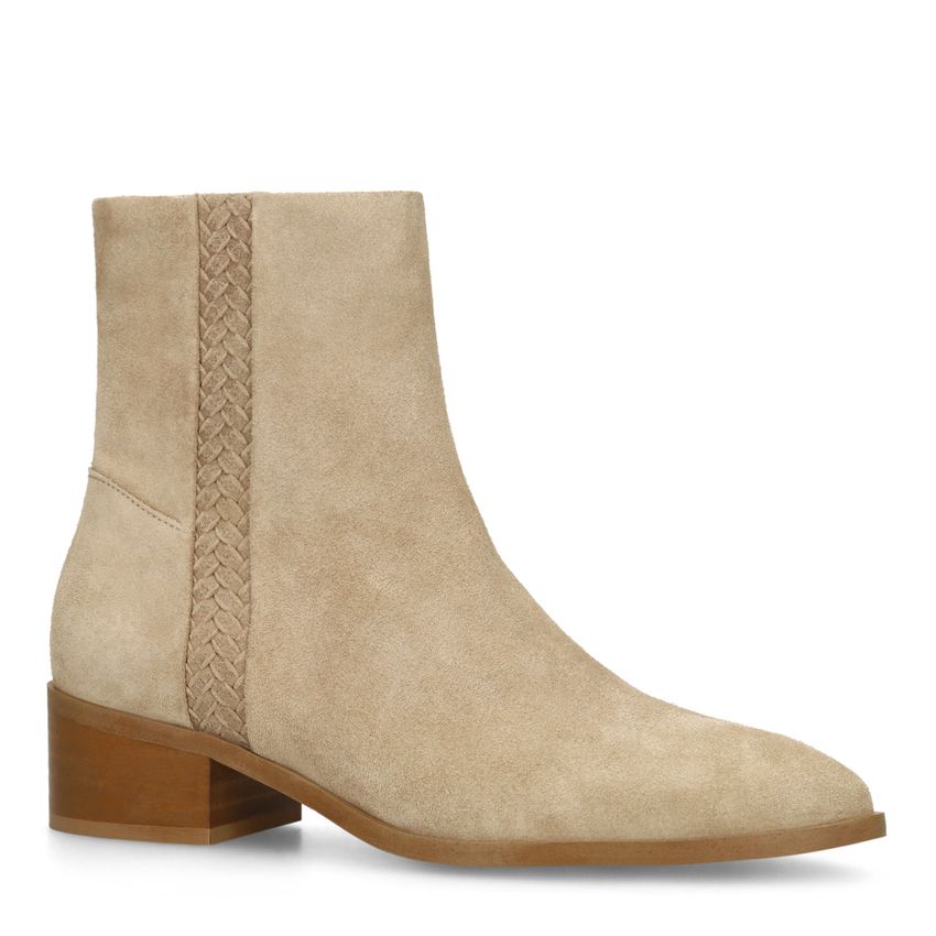 Manfield Beige suède enkellaarsjes met hak