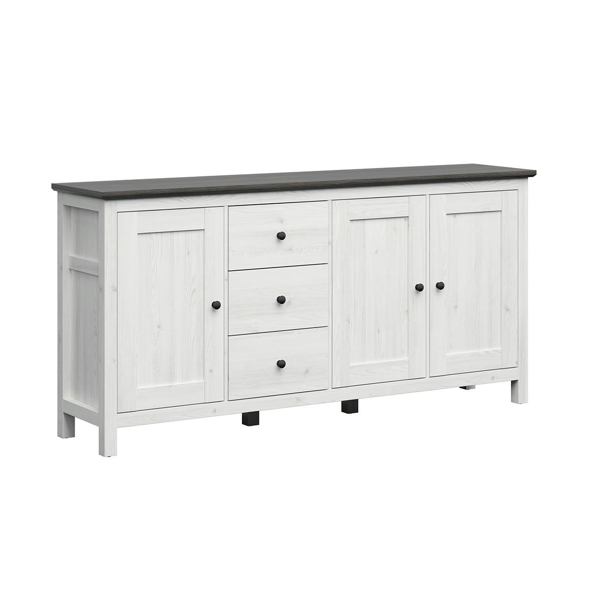 - Buffet 3 portes 3 tiroirs blanc et naturel foncé