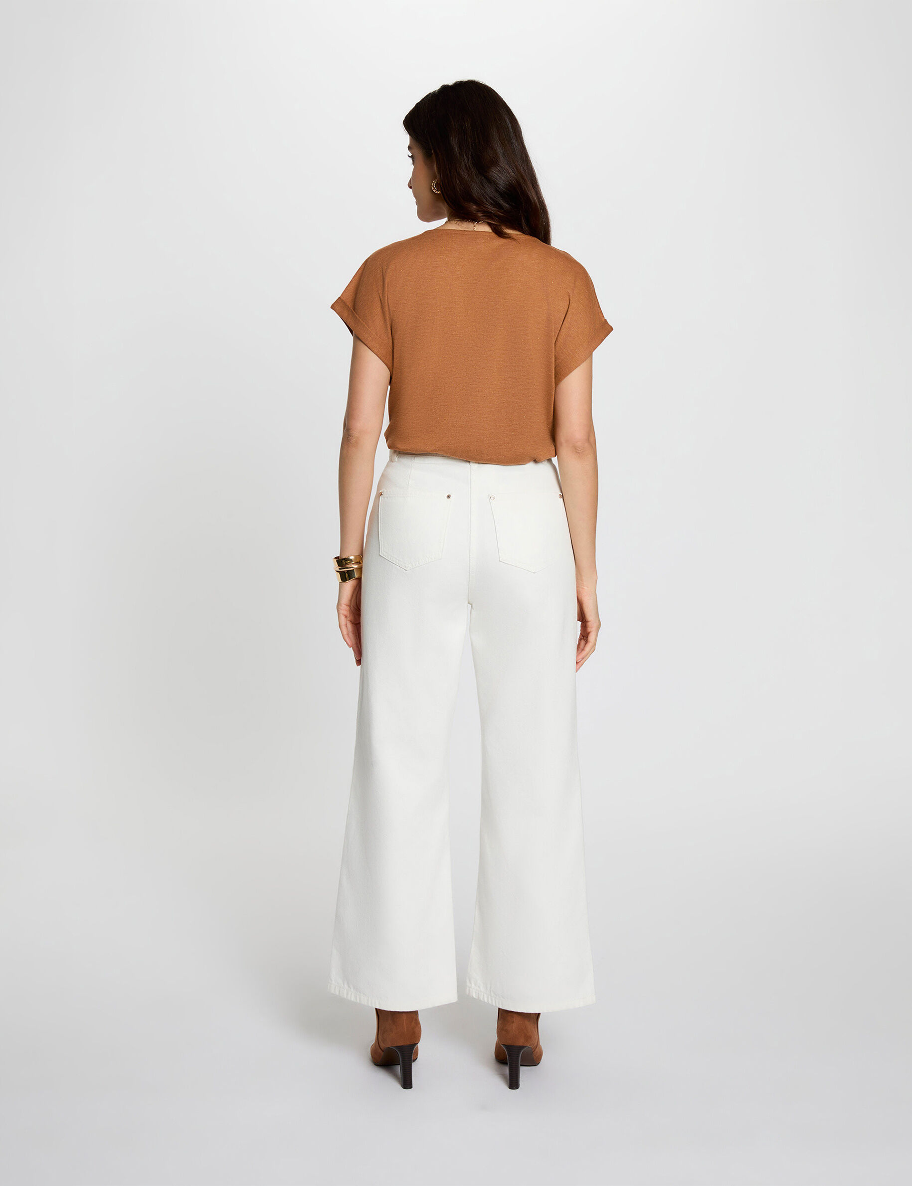 V-Neck Short-Sleeve T-Shirt Camel Women