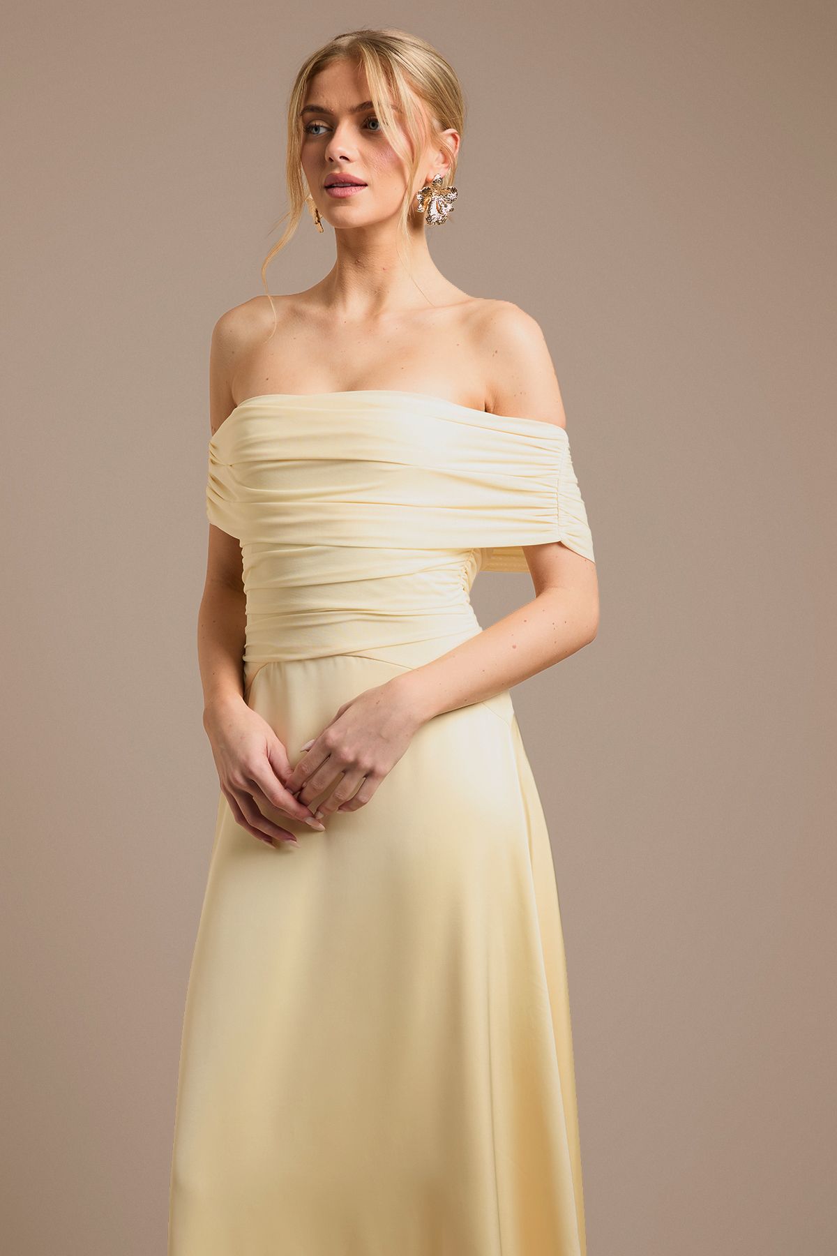 Oasis Mesh and Satin Bardot Bridesmaid Dress