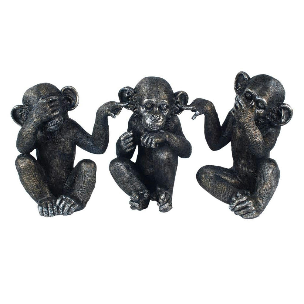 SINGES - Petites statuettes singes en résine - Lot de 3