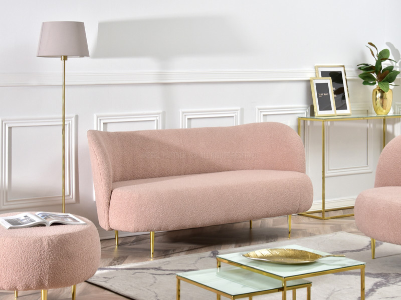 Sofa Corina-3 Pudrowy Tkanina, Podstawa Złoty