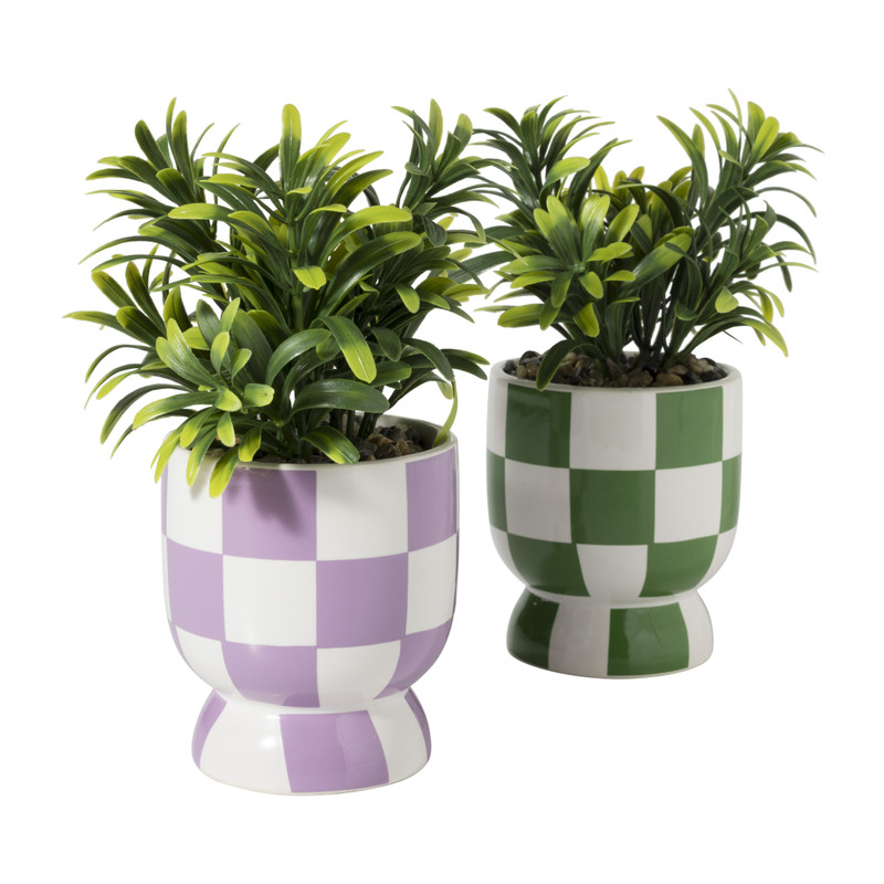 Kunstplantje geblokt - groen - &Oslash;8x17 cm