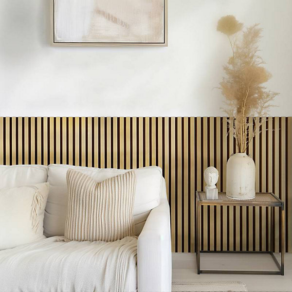 Panneau Mural acoustique tasseaux bois 120 x 30 x 1,9 cm - gold / feutrine noir - 0,36m²