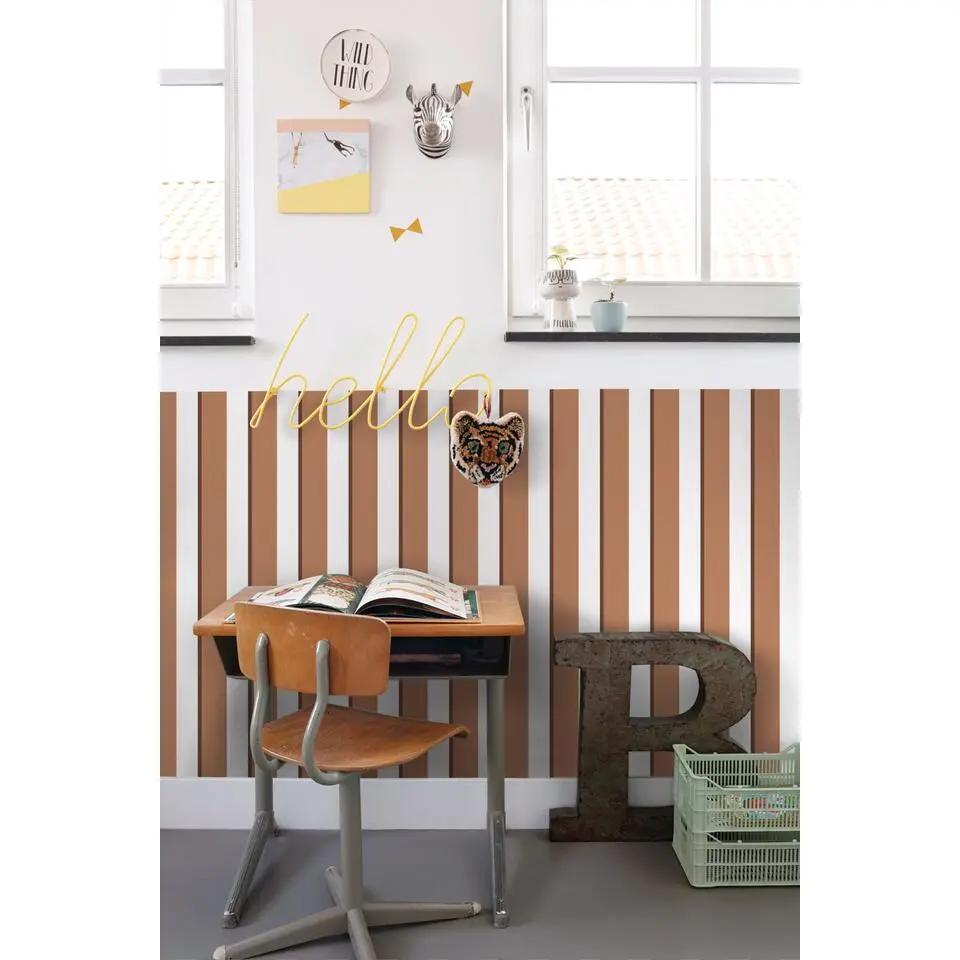 ESTAhome behang strepen terracotta en wit - 50 x 900 cm