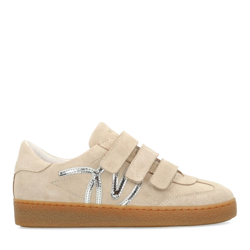 Manfield Beige suède sneakers met klittenband