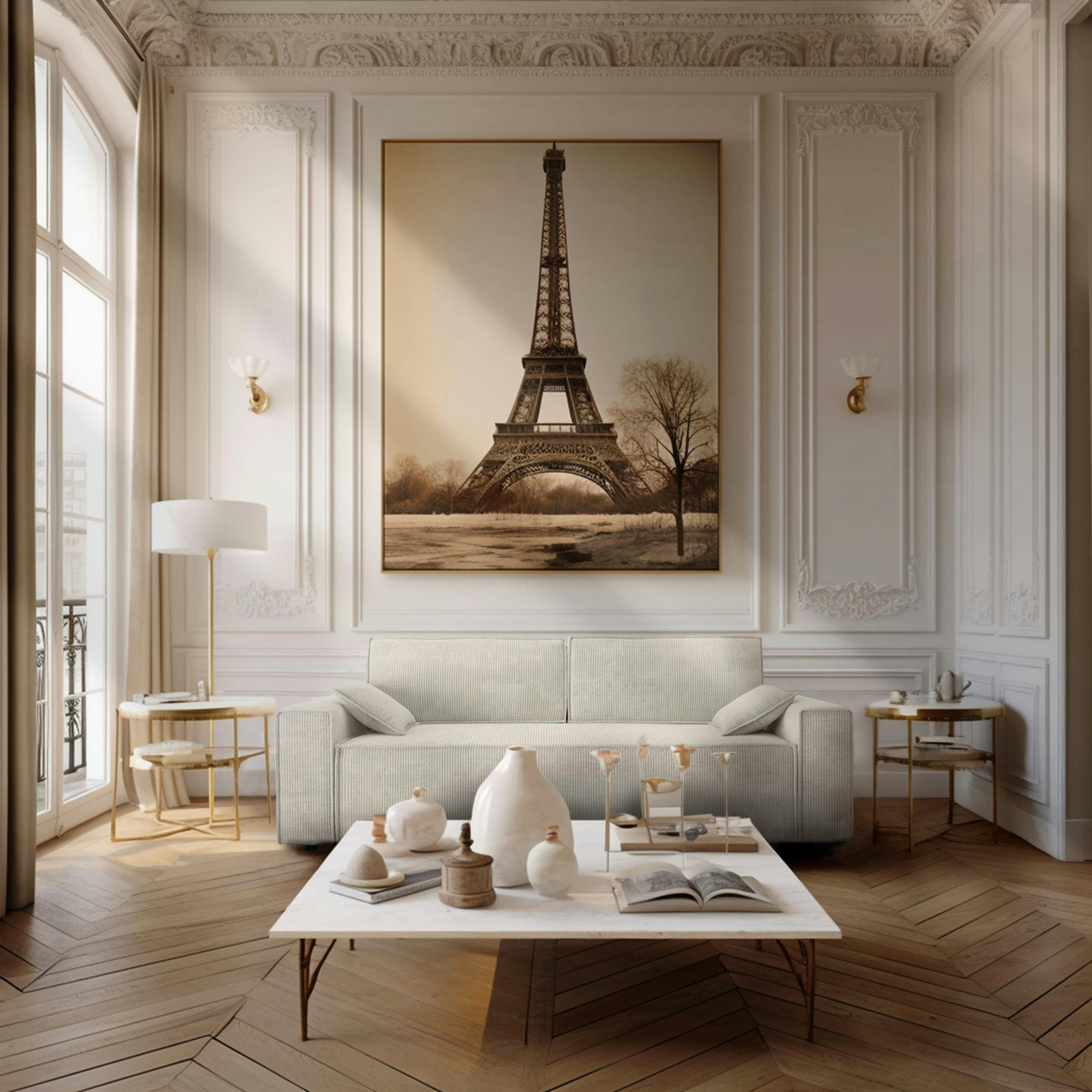 DURIF - Canapé droit convertible 3 places en velours côtelé beige