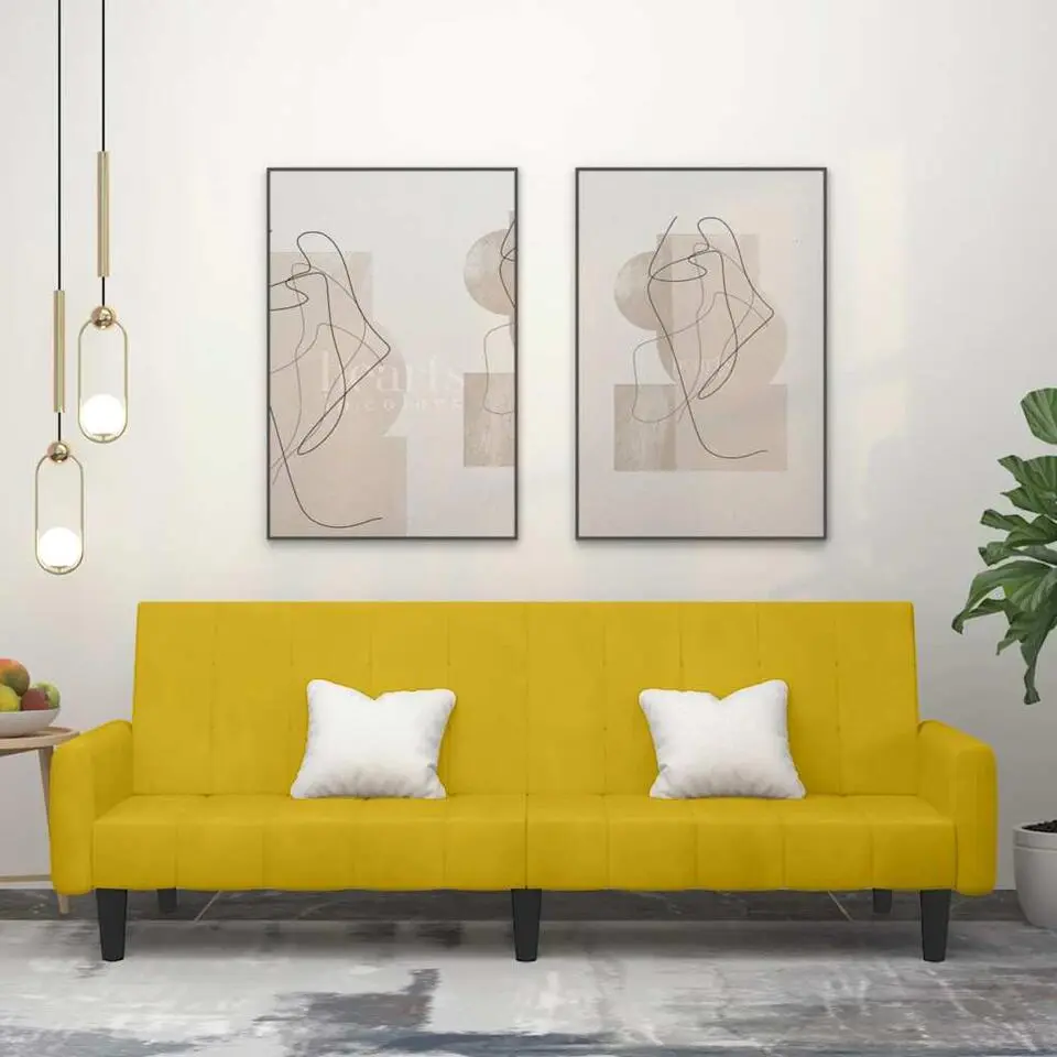 vidaXL Slaapbank met armleuningen en Klik-klak - Geel fluweel - 220 cm