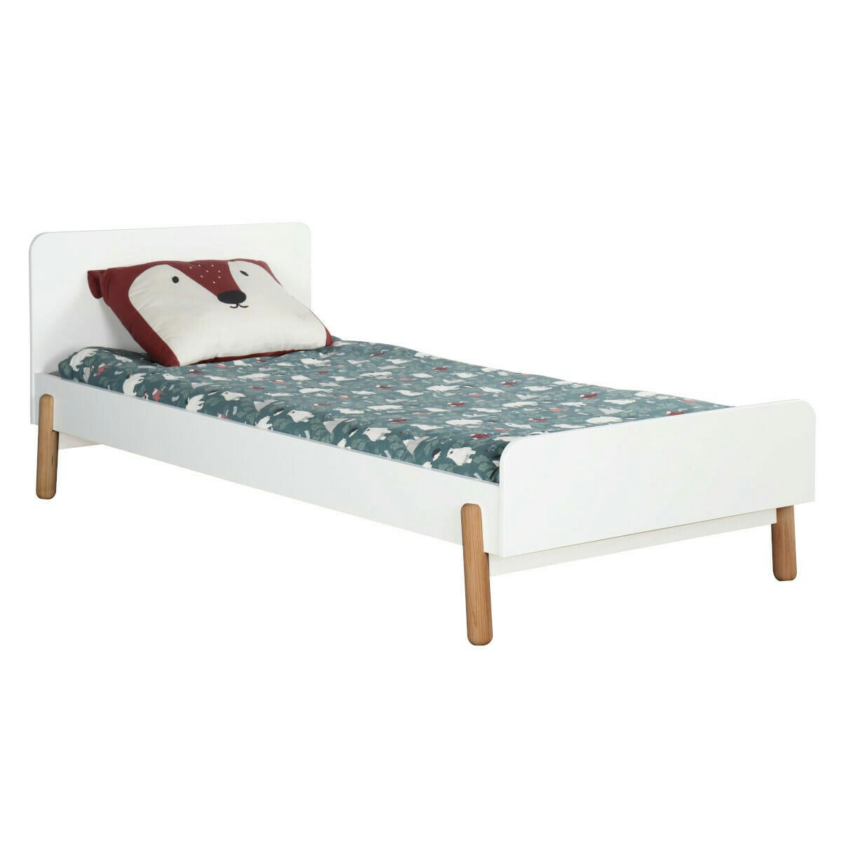 GABBY - Lit enfant 90x190 cm bois massif blanc et bois