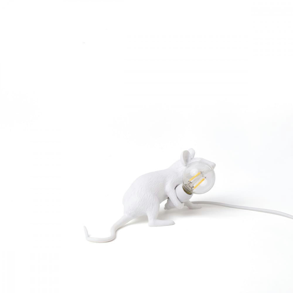 SOURIS - Lampe de table souris couchée résine blanc