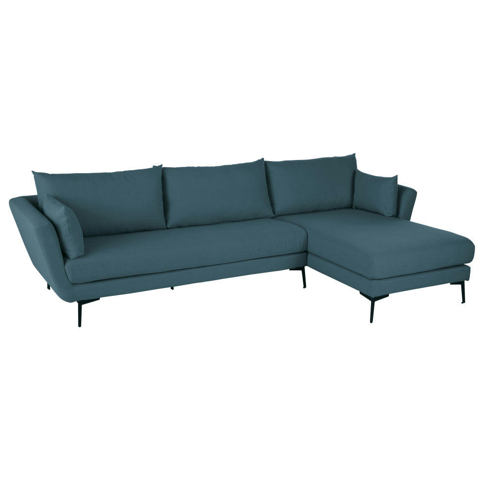 Prague - Canapé d'angle droit 4/5 places bleu pétrole