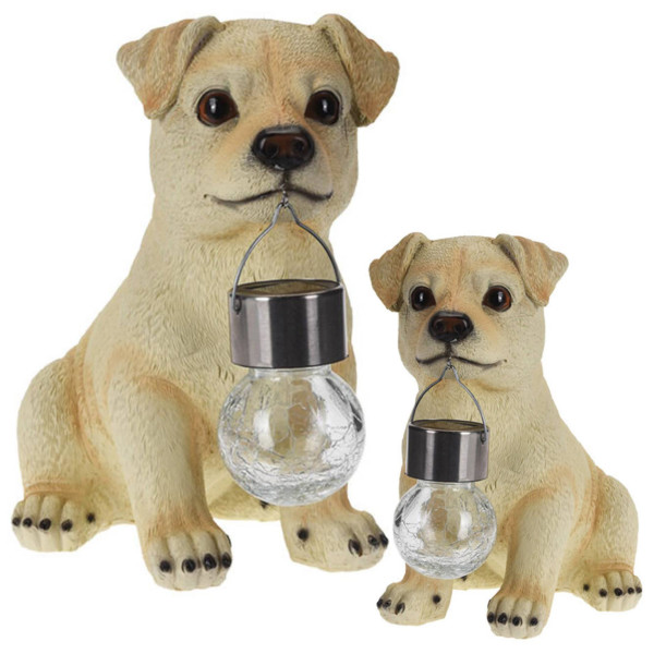 Lampka solarna ogrodowa figurka labrador kremowy z latarenką LED 24 cm