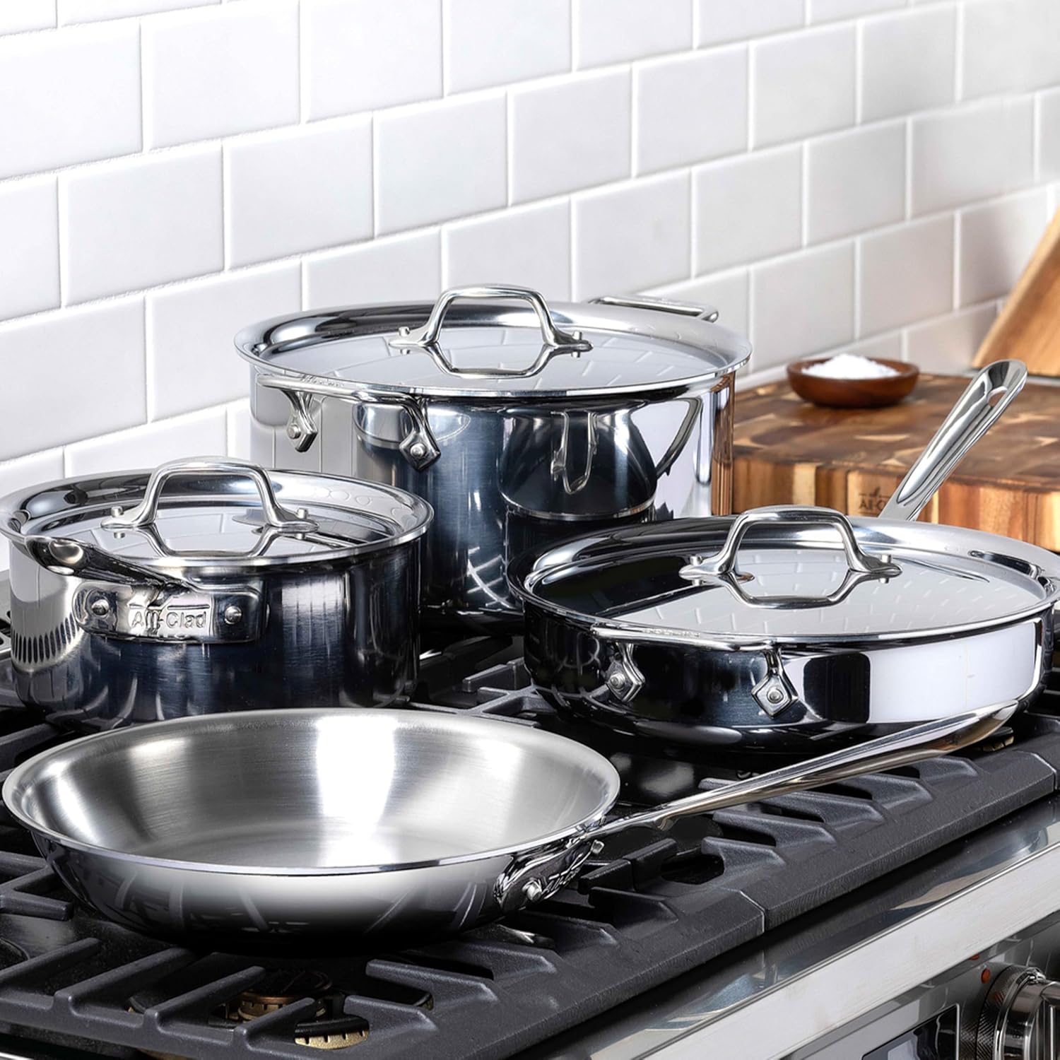 All-Clad D3® Stainless Steel 7 Piece Cookware Set- Made in USA- Includes Frying Pans, Saucepan, Sautépan, Stockpot - Professional Grade -Oven Safe & Induction Compatible