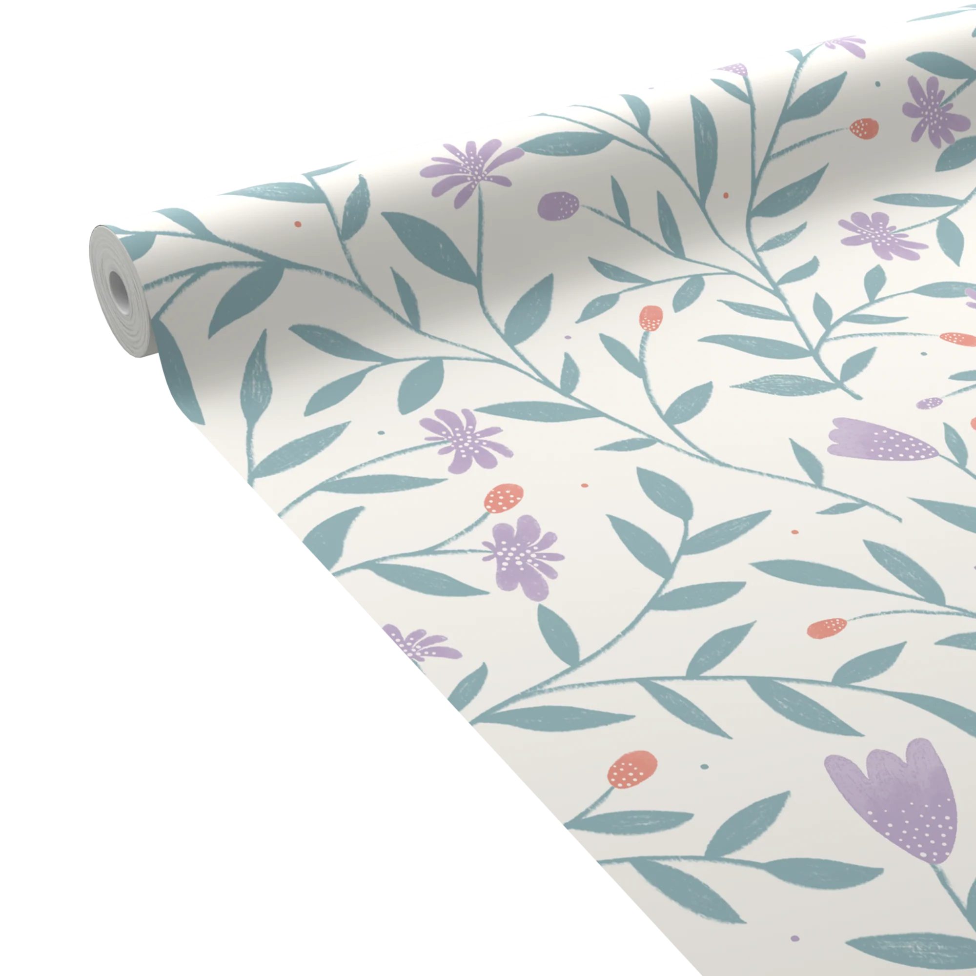 4MURS Papier peint intissé TULIPS mauve et vert émeraude
