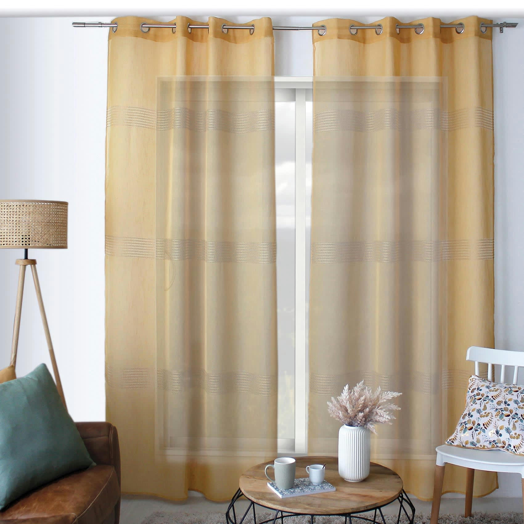 MIA - Voilage avec bande ajourée 140x240cm Ocre