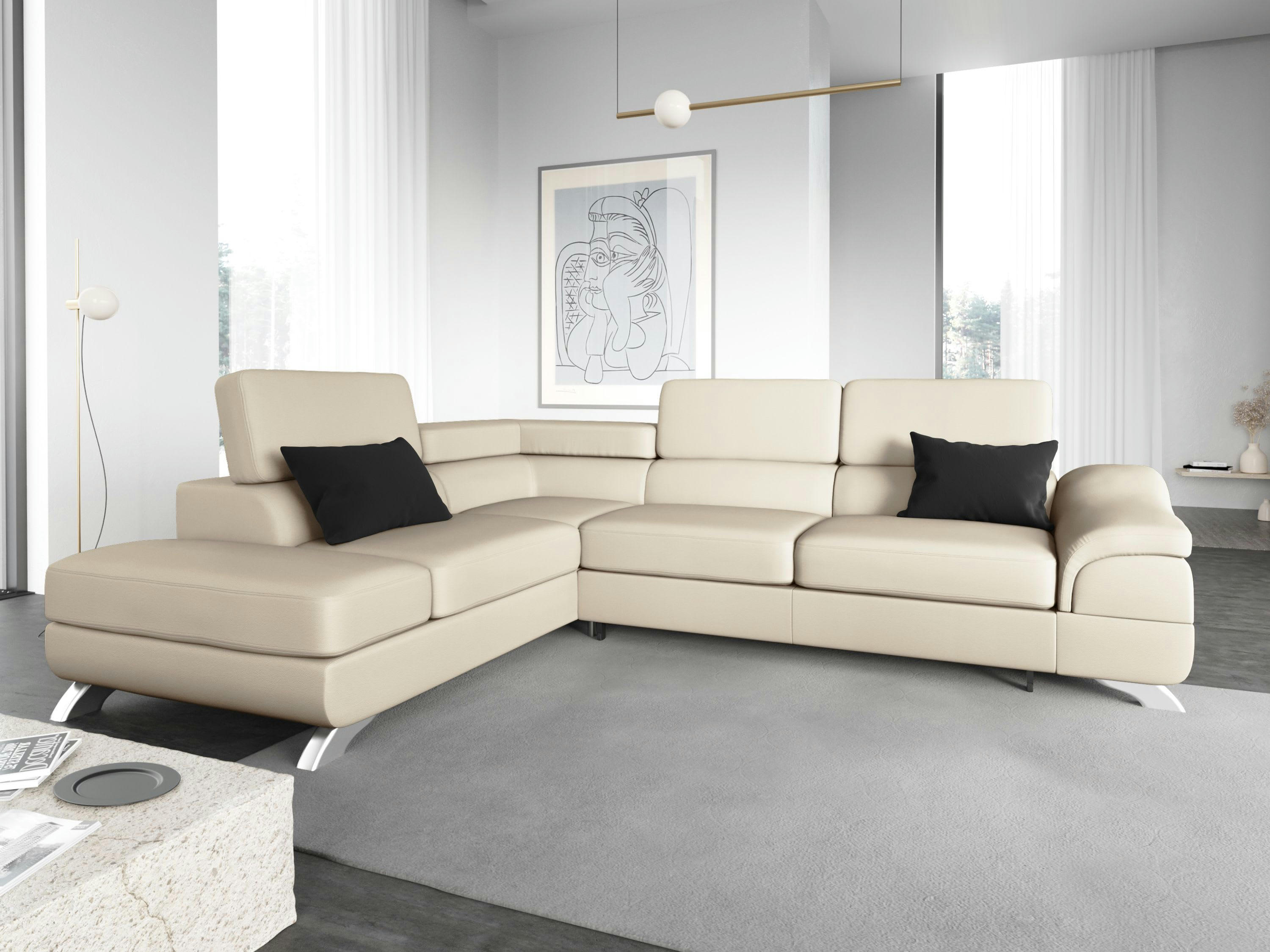ONYX - Canapé d'angle 5 places en imitation cuir beige