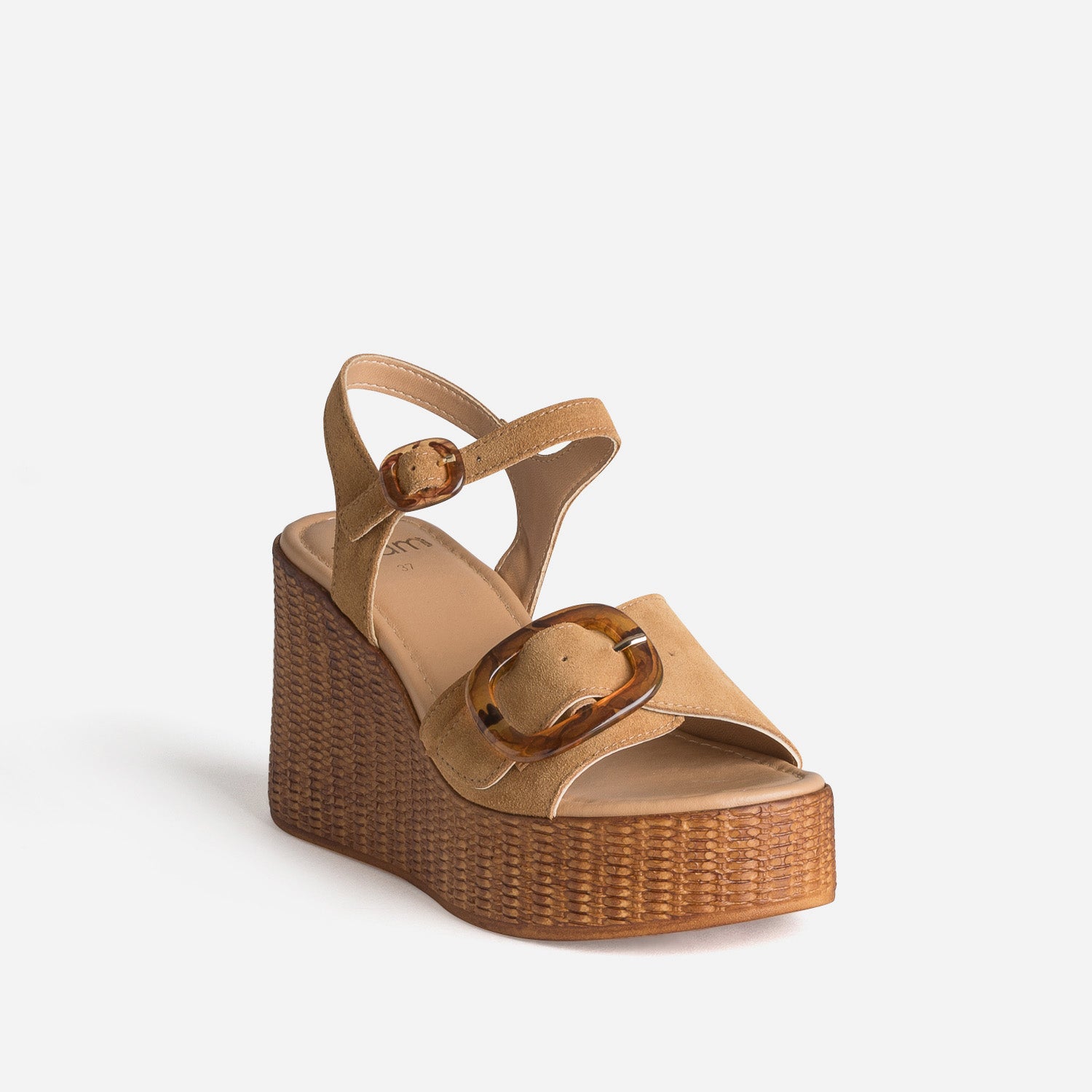 Sandale compensée beige cuir velours