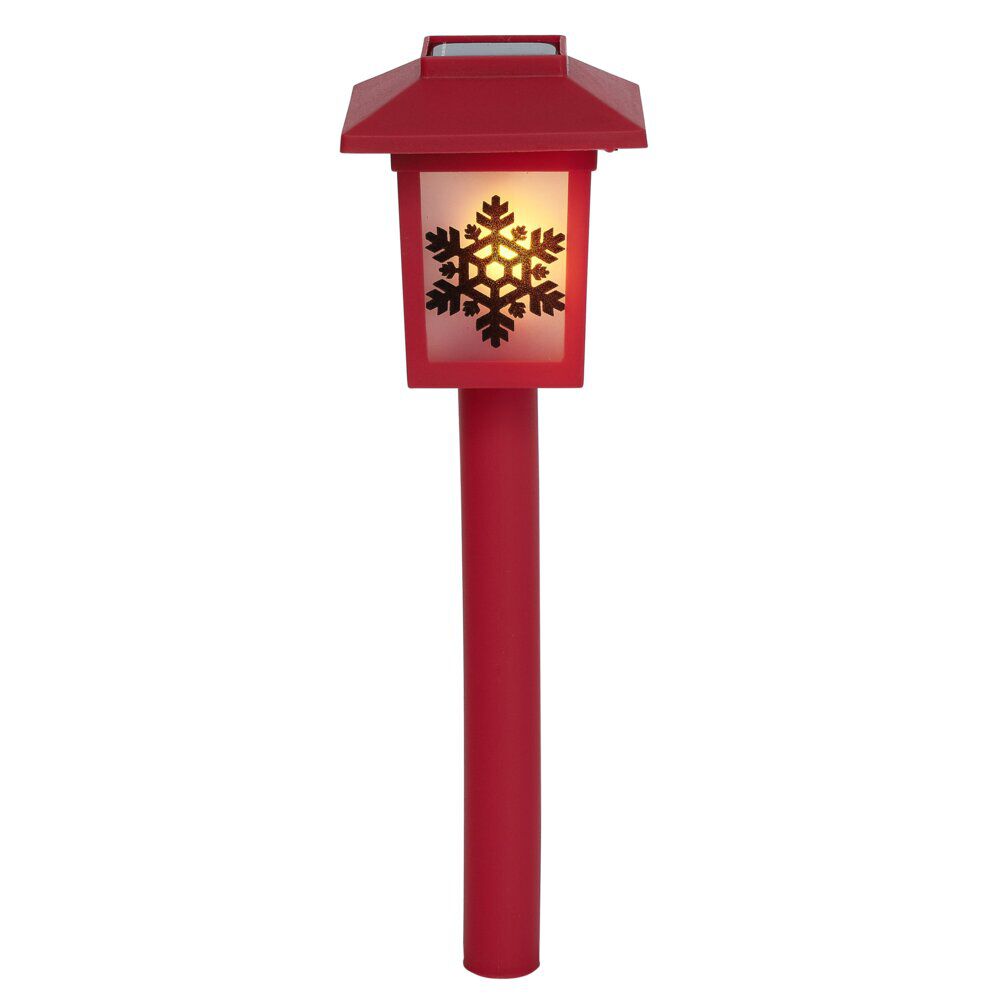 Borne solaire lanterne rouge vintage 10LED blanc chaud effet flamme H37cm (3 modèles)