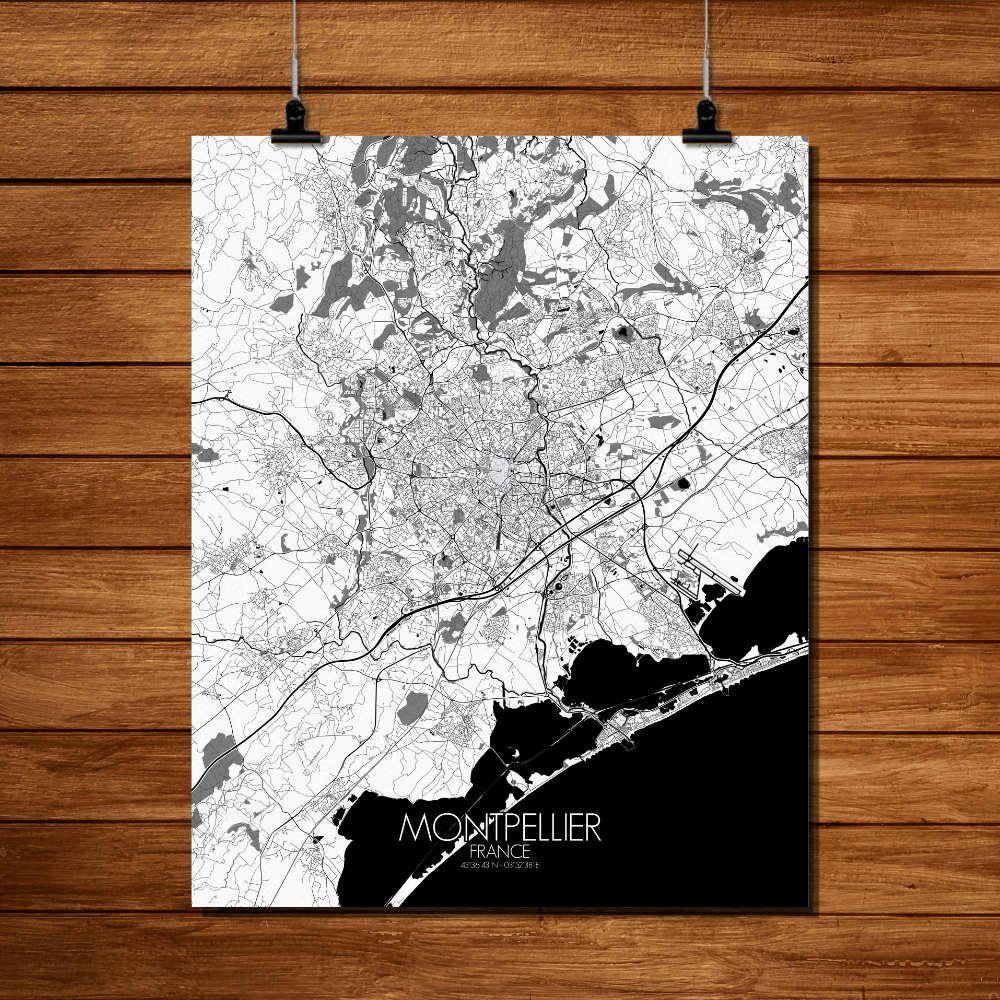 - Affiche Montpellier Carte N&B 40x50